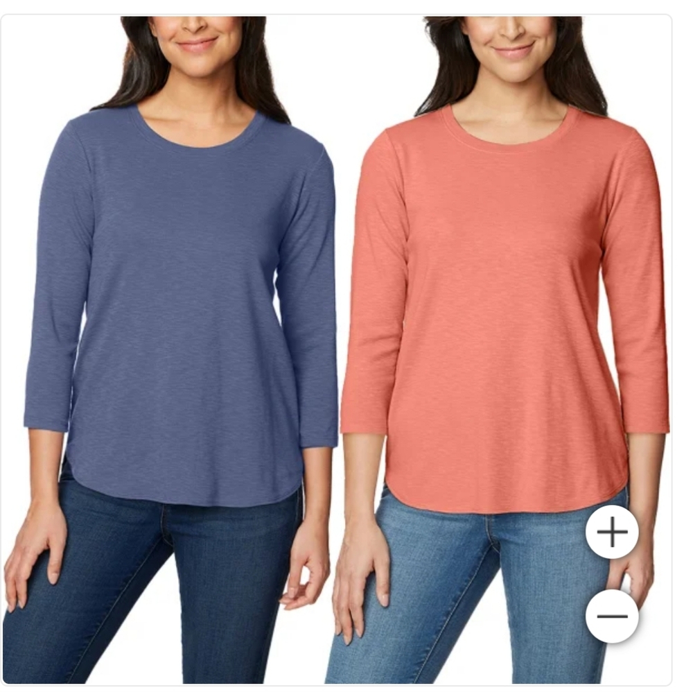 Kirkland Signature Ladies' Slub Tee, 2-pack  Cotton Slub Tee 3/4 Sleeve, nwt 2x